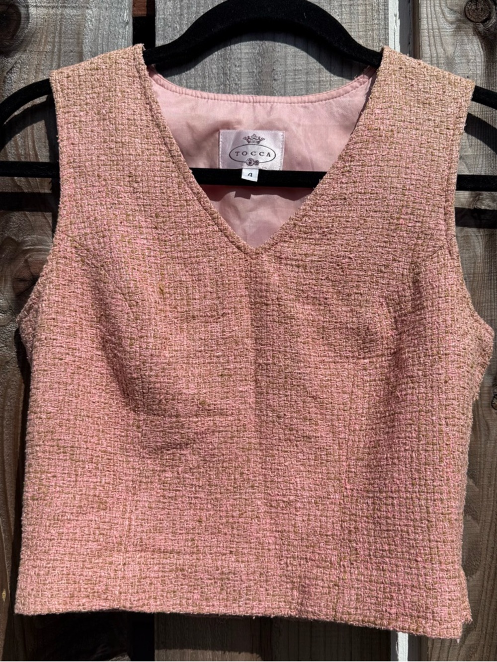 TOCCA silk tweed v-neck sleeveless top Size 4 Made in USA Luxury